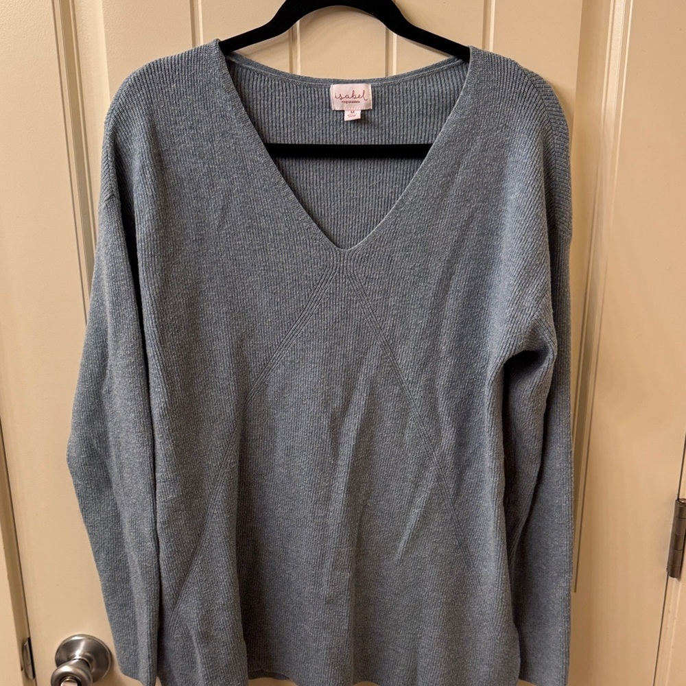 V-Neck Blue Maternity Sweater